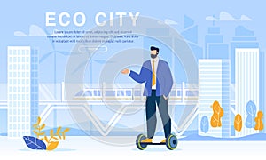 Eco City Life and Businessman Riding Hoverboard
