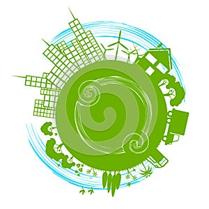 Eco City Represents Earth Day And Cityscape photo