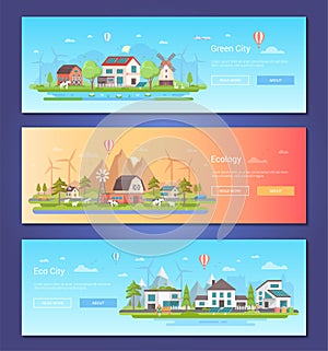 Eco city - set of modern flat design style vector illustrations