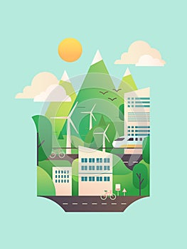 Eco city in vector gradient illustration