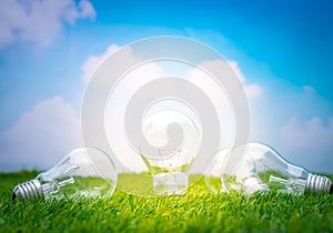 .Eco concept - light bulb grow in the grass