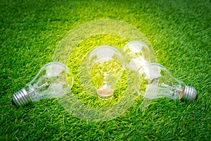 .Eco concept - light bulb grow in the grass