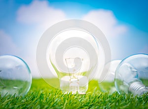 .Eco concept - light bulb grow in the grass