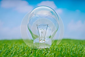 .Eco concept - light bulb grow in the grass against blue sky