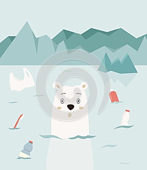 Eco concept poster with cute polar bear.