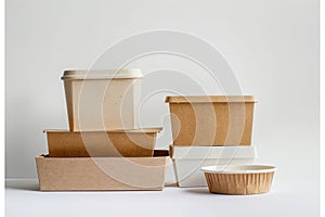 Eco-conscious assorted snack boxes made from recycled materials on a clean background