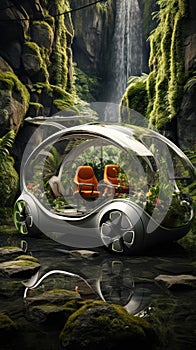 Eco-conscious lifestyle: Electric vehicles in serene, nature-rich settings