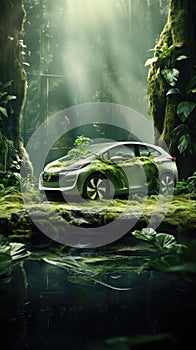 Eco-conscious lifestyle: Electric vehicles in serene, nature-rich settings