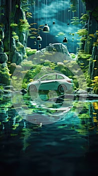 Eco-conscious lifestyle: Electric vehicles in serene, nature-rich settings