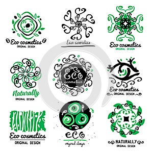 ECO cosmetics logo. Ornament handmade ECO-Logo. Natural cleansers, cosmetics. Natural ECO product.