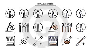 Eco cotton swab icon color vector. Editable stroke. Plastic stick. Dna bud simple icons set