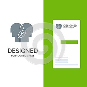 Eco, Eco Mind, Head, Mind Grey Logo Design and Business Card Template