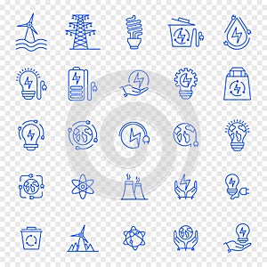 Eco electricity icon set. 25 icons