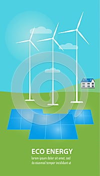 Eco energy banner. Sun and wind power generation