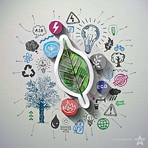 Eco energy collage with icons background