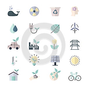 Eco Energy and Environment Icons Flat Color