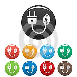 Eco energy plug icons set color