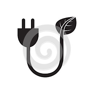 Eco energy plug in vector icon Save energy stem leaves with electric plug ecology concept for graphic design, logo, web site,