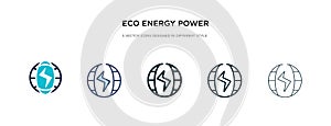 Eco energy power icon in different style vector illustration. two colored and black eco energy power vector icons designed in