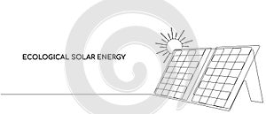 Eco energy, solar panels with sun and plant, green clean energy.