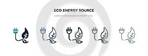 Eco energy source icon in different style vector illustration. two colored and black eco energy source vector icons designed in