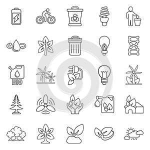 Eco environment icons set in flat style. Ecology vector illustration on white isolated background. Bio emblem sign business