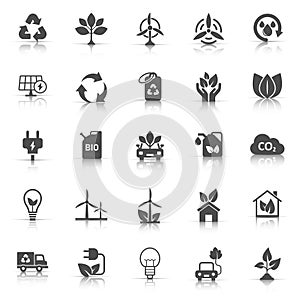 Eco environment icons set in flat style. Ecology vector illustration on white isolated background. Bio emblem sign business
