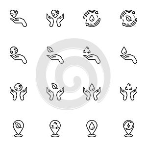 Eco and Environment line icons set