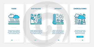 Eco environment problem, disaster ecocatastrophe UX, UI mobile app page screen set