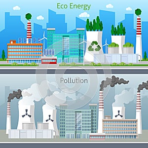 Eco Factory Green Energy and Air Pollution Cityscape