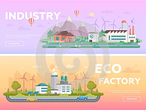 Eco factory - set of modern flat design style vector illustrations