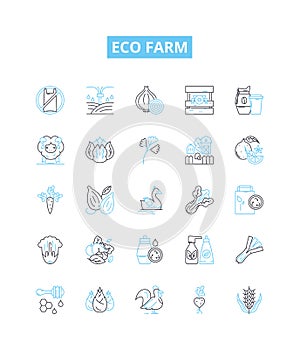 Eco farm vector line icons set. Ecofarm, Sustainable, Agriculture, Green, Organic, Natural, Crops illustration outline photo