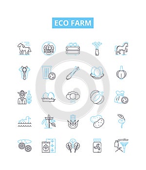 Eco farm vector line icons set. Ecofarm, Sustainable, Agriculture, Green, Organic, Natural, Crops illustration outline photo