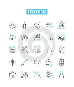 Eco farm vector line icons set. Ecofarm, Sustainable, Agriculture, Green, Organic, Natural, Crops illustration outline photo