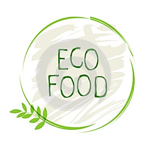 Eco food label and high quality product badges. Bio healthy organic, 100 bio and natural product icon. Emblems for cafe