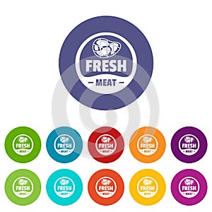 Eco fresh meat icons set vector color photo
