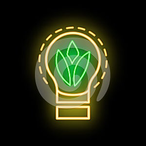 Eco friendly alternative energy source and waste recycling icon, concept green eco earth glow neon flat vector illustration,