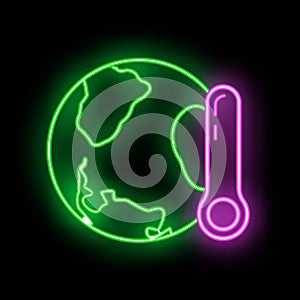 Eco friendly alternative energy source and waste recycling icon, concept green eco earth glow neon flat vector illustration,