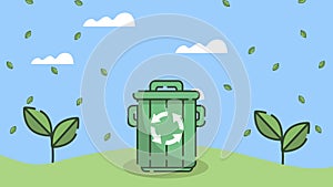 eco friendly animation with recycle waste bin scene