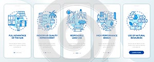 Eco-friendly architecture principles blue onboarding mobile app screen