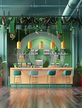 eco-friendly augmented reality workspace, showcasing sustainable design elements during a high-tech conference