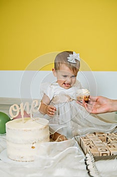 Eco Friendly Baby First Birthday Party with cake. 1st Birthday ideas with natural decoration. Sustainable eco-friendly