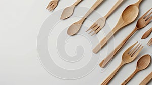 Eco-friendly bamboo cutlery set on white background, sustainable dining concept