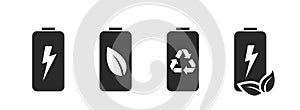 Eco friendly battery icon set. green energy and environment symbol. isolated vector image