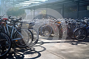 Eco-Friendly Bicycle Parking Overflowing with Bicycles, Urban Transport Symbol
