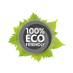 Eco friendly bio badge banners label with green natural leaf. Circle illustration