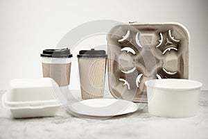 Eco-friendly biodegradable coffee cup , box, blow, plate,straw made by paper and recycle packaging