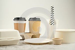 Eco-friendly biodegradable coffee cup , box, blow, plate,straw made by paper and recycle packaging