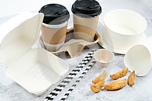 Eco-friendly biodegradable coffee cup , box, blow, plate,straw made by paper and recycle packaging