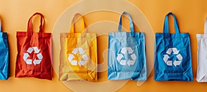 Eco friendly biodegradable plastic bags with recycling symbol for sustainable living.